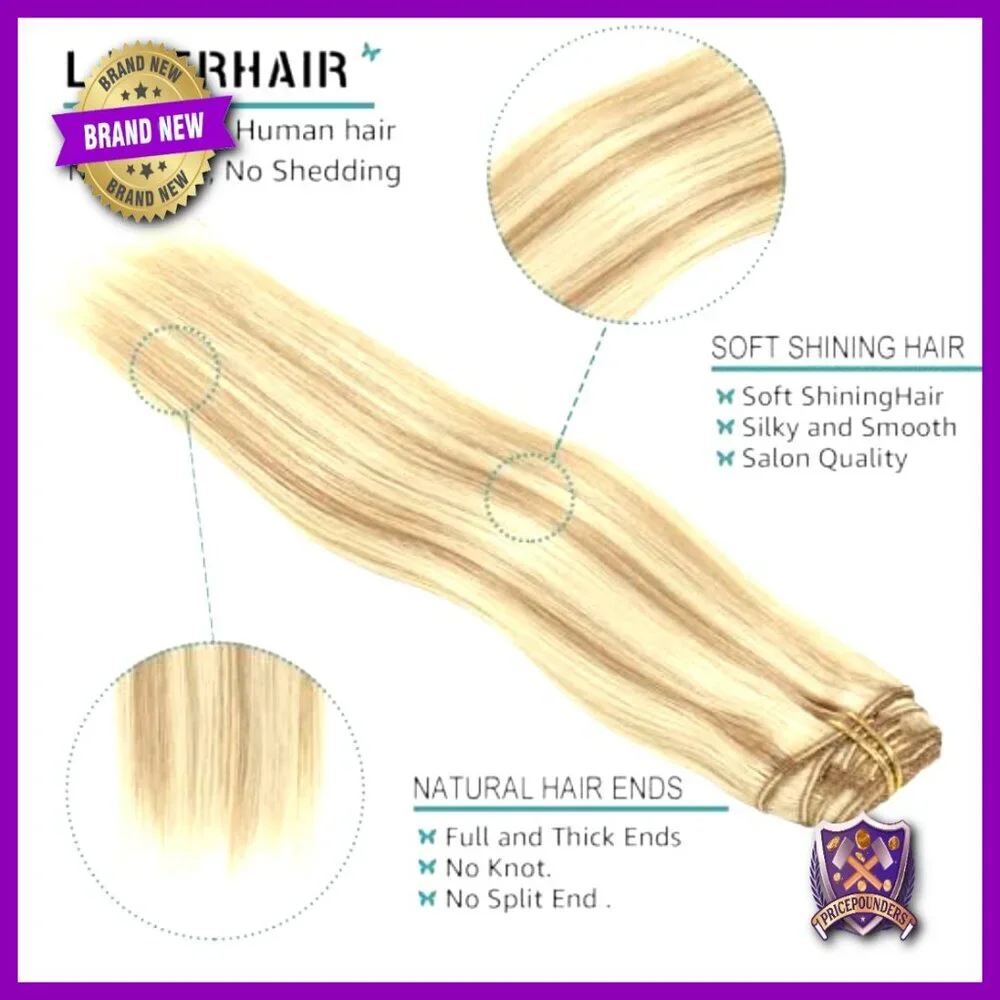 120 Gram 7-Piece Clip-In Human Hair Extensions, 16 Inch Straight Remy Hair